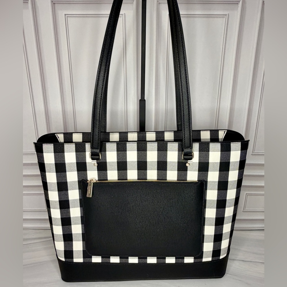 Kate Spade New York Black & White Gingham Zip Tote Bag | Like New Condition - Picture 3 of 11